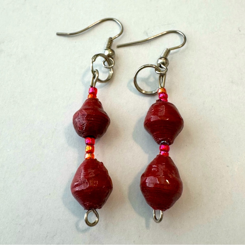 NWOT Ugandan Handmade Paper Bead Earrings